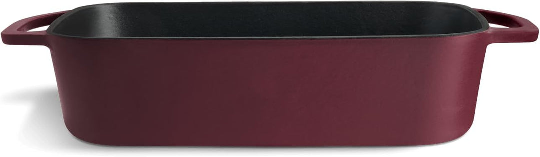 Springlane Gusseisen Auflaufform Rot 4L, Emaillierte Lasagneform 39,2x21,2cm, Robuster Bräter für Of