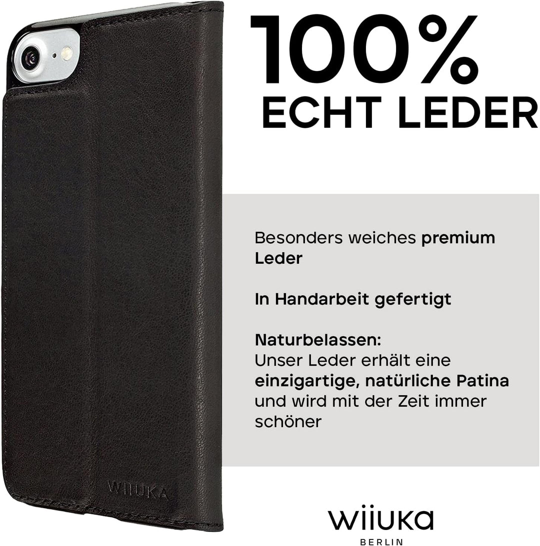 WIIUKA Echt Ledertasche -TRAVEL Nature- für Apple iPhone 6S und iPhone 6 -DEUTSCHES Leder- Schwarz,