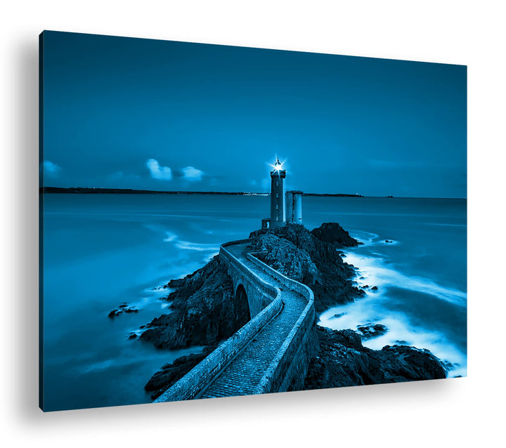 deyoli Leuchtturm bei Nacht Format: 80x60 Effekt: Monocrome Blau als Leinwandbild, Motiv fertig gera