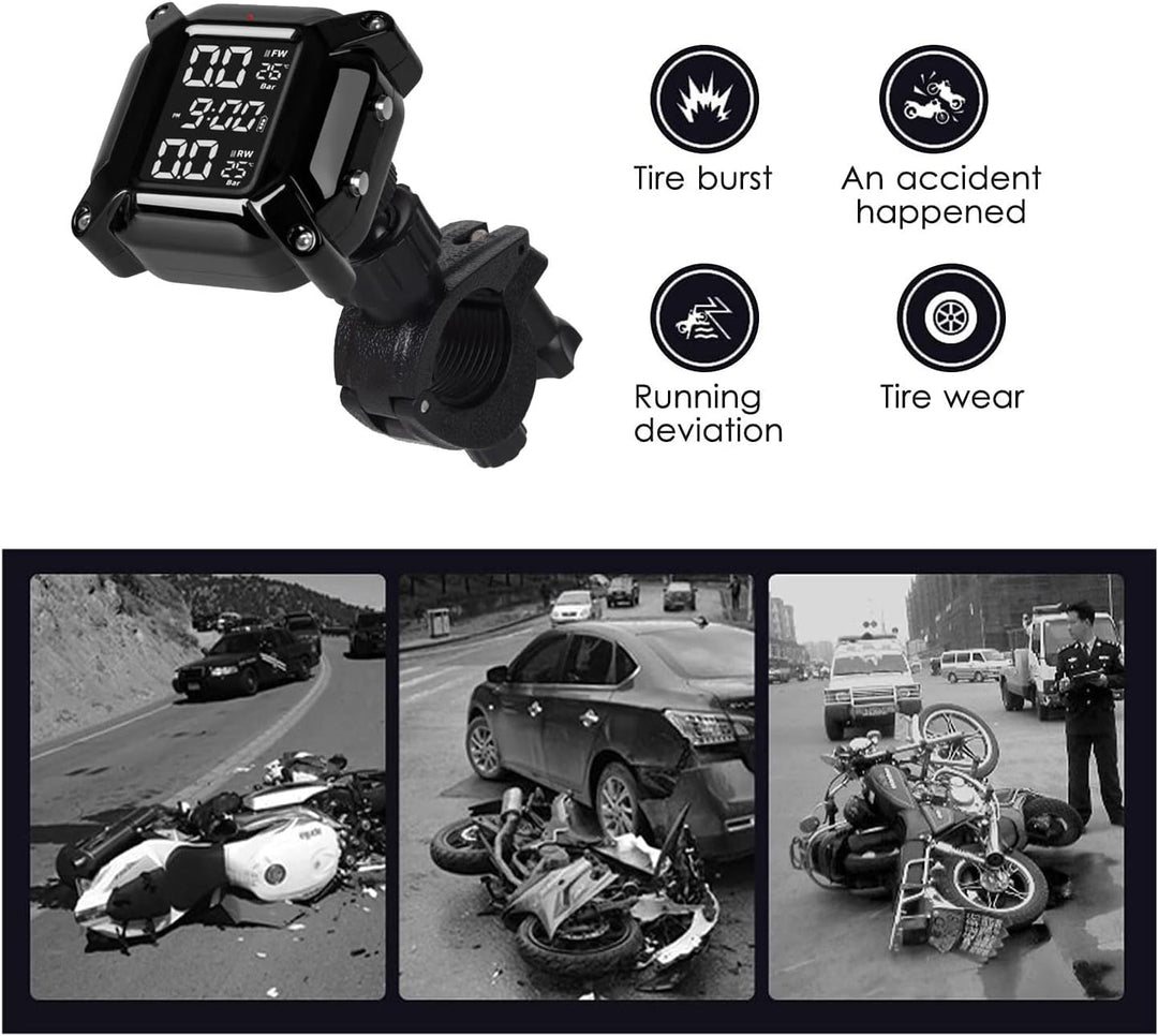 ESLOYSUN Motorrad Drahtloses Reifendruckkontrollsystem, USB wiederaufladbares TPMS für Motorräder mi