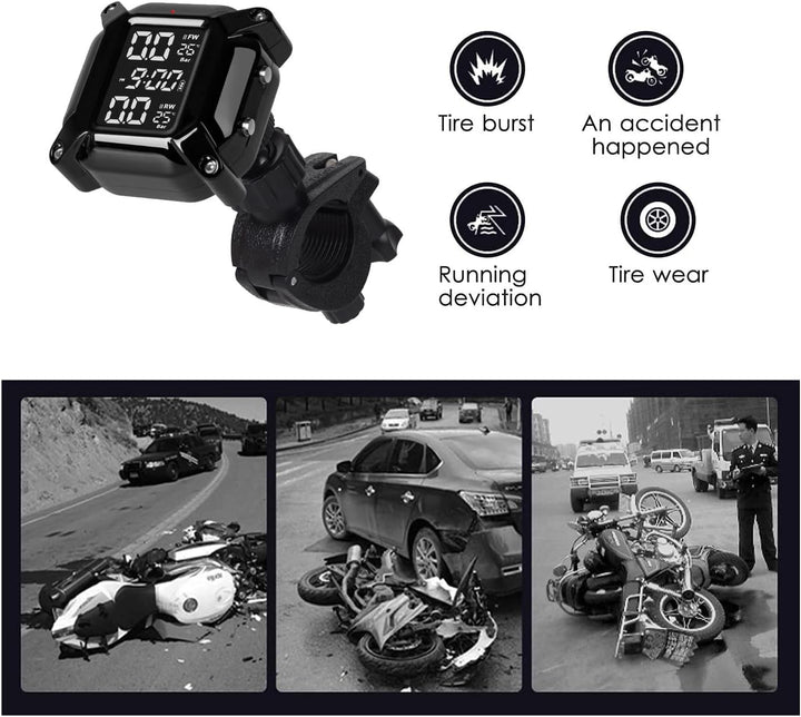 ESLOYSUN Motorrad Drahtloses Reifendruckkontrollsystem, USB wiederaufladbares TPMS für Motorräder mi