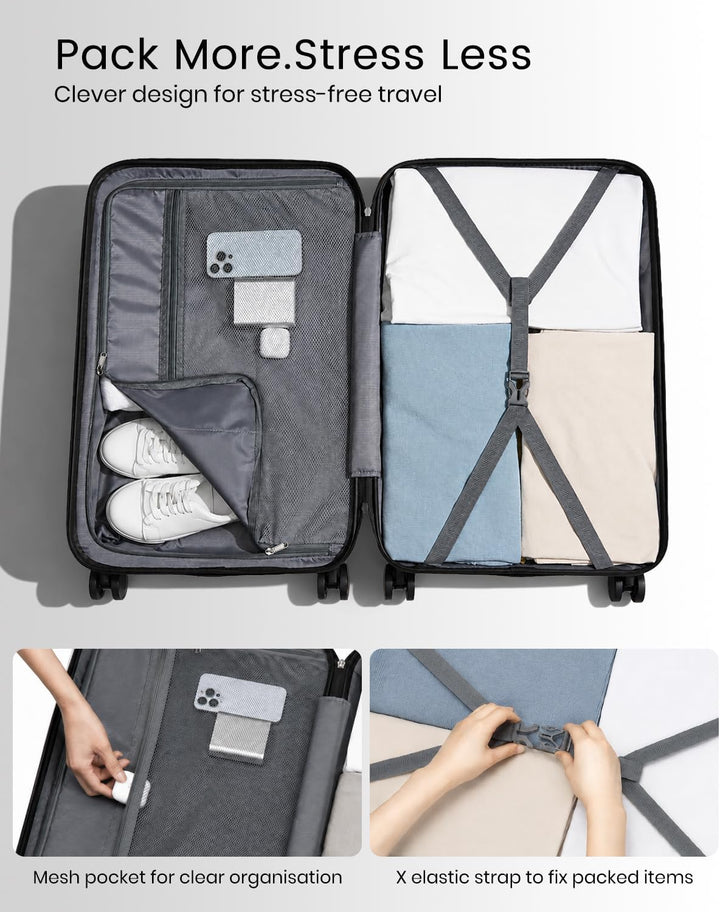 KONO Hartschale Gepäck Leichten ABS Reisekoffer Rollenkoffer 4 Rollen Dunkelblau M(55cm - 33L), Dunk