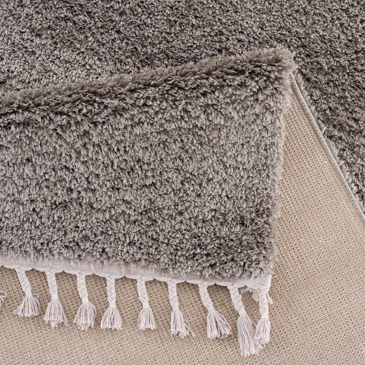 carpet city Hochflor Teppich Wohnzimmer - Einfarbig Anthrazit - 80x150 cm - Shaggyteppich Langflor -