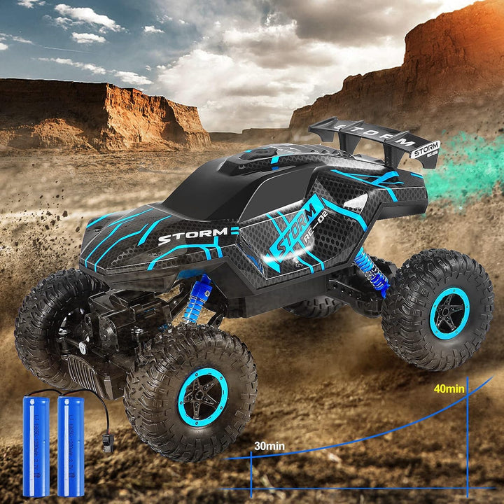 Herefun Ferngesteuertes Auto, 2.4GHz RC Auto für Kinder mit LED Licht und Spray, 4WD Wiederaufladbar