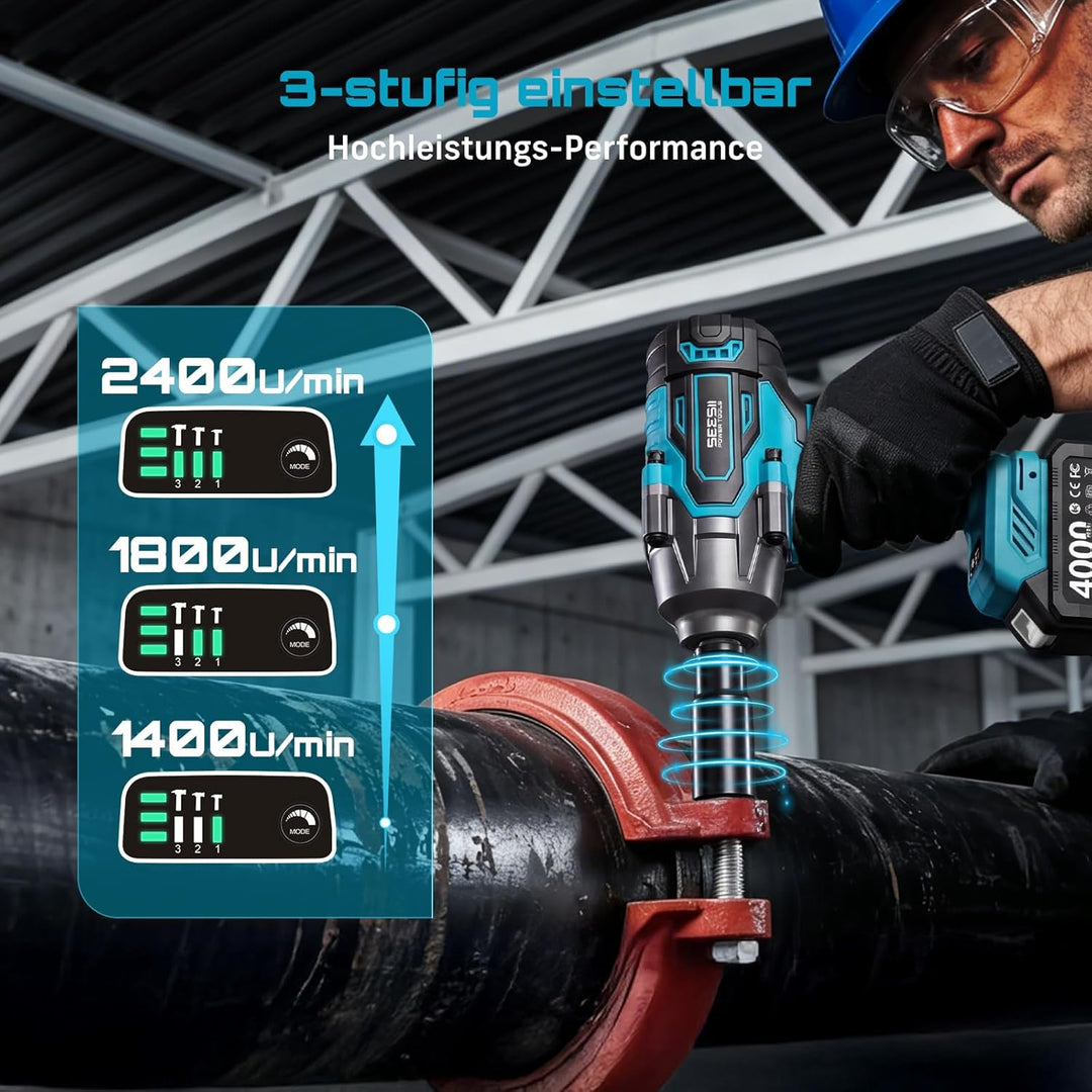 SEESII Schlagschrauber 1000N.m(740Ft-lbs) 2400RPM 1/2 Akku Schlagschrauber Hohes Drehmoment Schlagsc