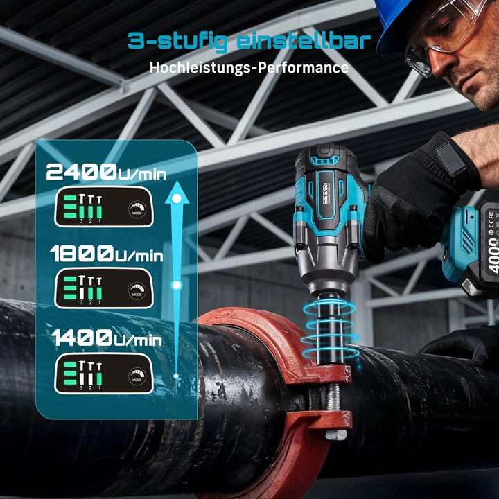 SEESII Schlagschrauber 1000N.m(740Ft-lbs) 2400RPM 1/2 Akku Schlagschrauber Hohes Drehmoment Schlagsc