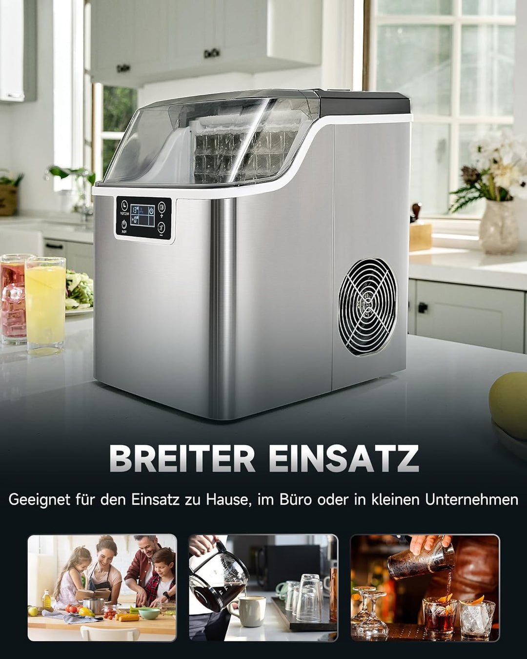 Wilprep Eiswürfelmaschine klein mit Selbstreinigung Eiswürfelbereiter 22kg/24h Eismaschine mit LCD-B