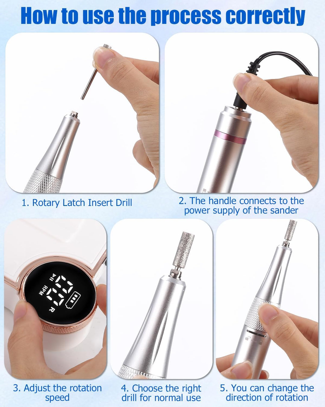 Elektrische Nagelfeile,Maniküre set Elektrisch,USB Aufladbare Nail Drill 35000 U min Fräser,mit LCD-
