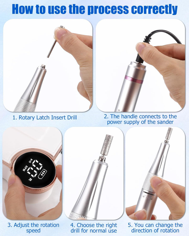 Elektrische Nagelfeile,Maniküre set Elektrisch,USB Aufladbare Nail Drill 35000 U min Fräser,mit LCD-