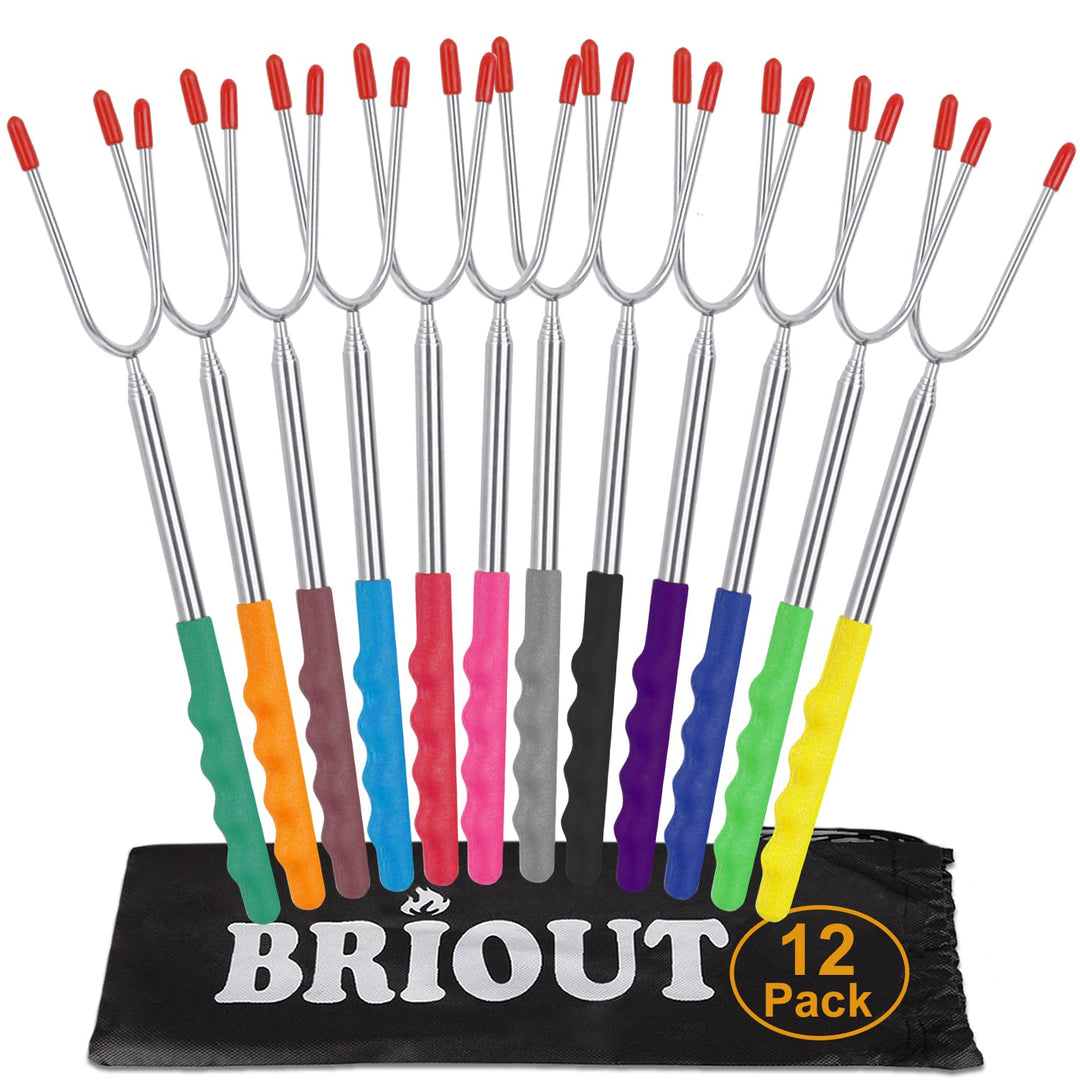 Briout Marshmallow-Bratstäbe, 12 Farben, extra lang, 114 cm, Edelstahl, Teleskop-Hot-Dog-Smores-Spie