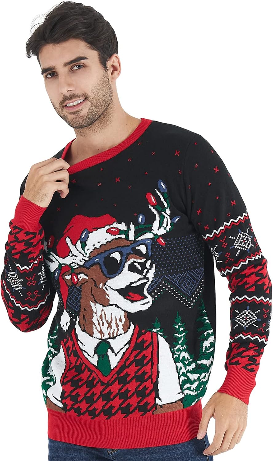 NEWISTAR Pullover Herren Damen Weihnachtspullover 3D Druck Strickpullover Lustig Weihnachtspulli Ugl