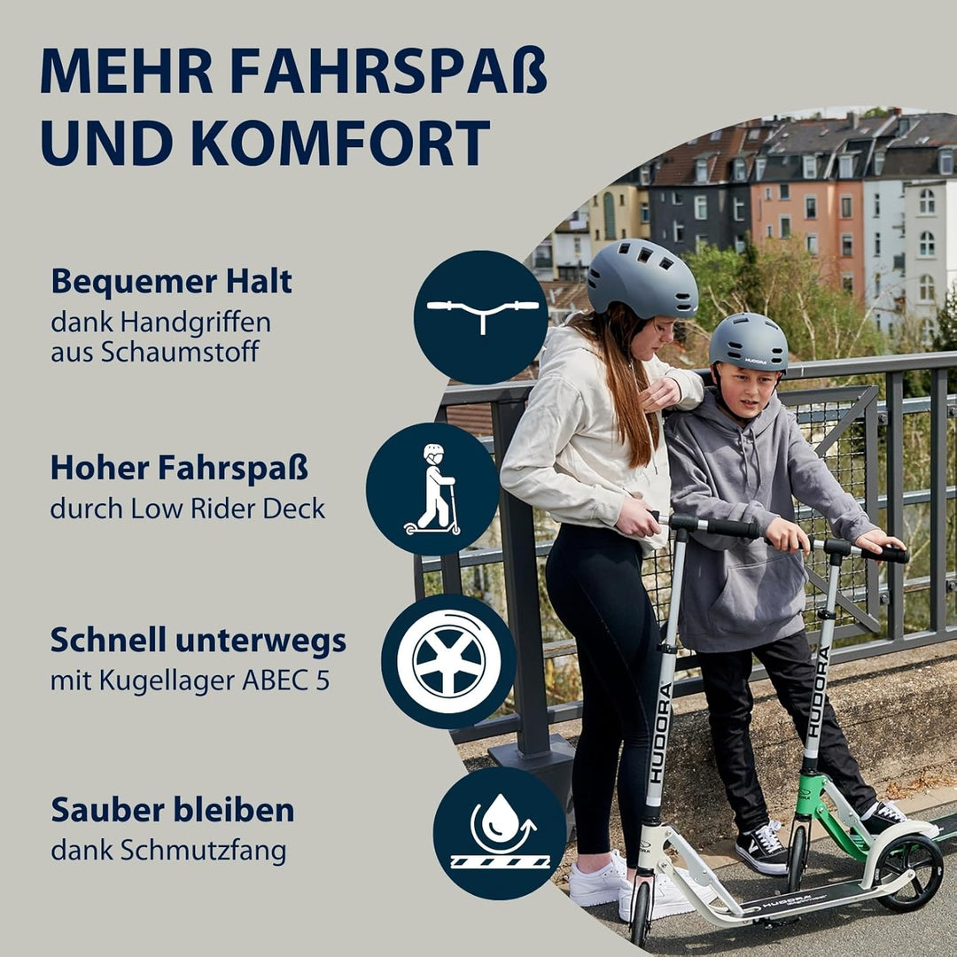 HUDORA BigWheel Pure Scooter - Stabiler Aluminium-Roller mit Ständer - Höhenverstellbarer & zusammen