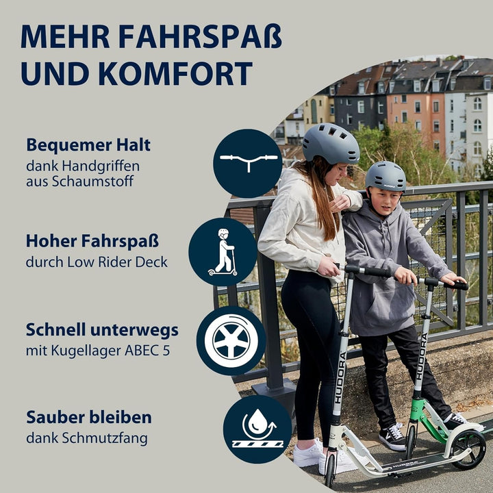 HUDORA BigWheel Pure Scooter - Stabiler Aluminium-Roller mit Ständer - Höhenverstellbarer & zusammen