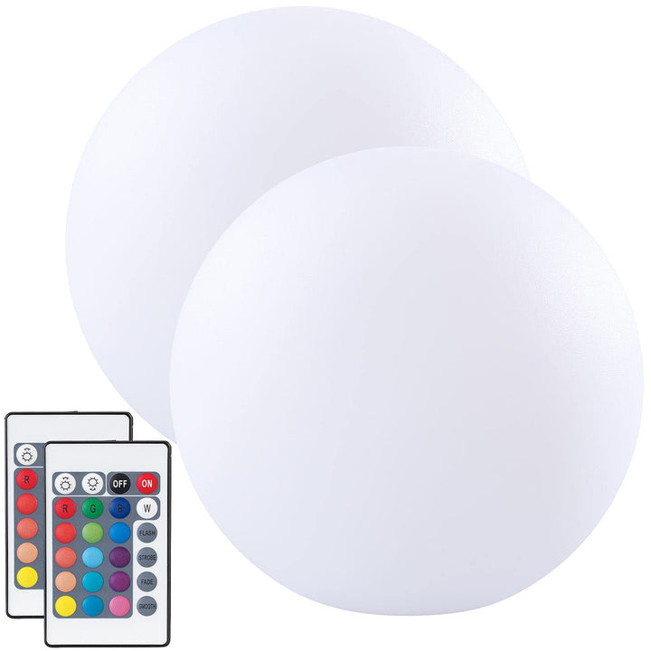 Lunartec Leuchtkugel LED: 2er-Set Akku-Leuchtkugeln für innen und aussen, Ø20 cm, IP54, RGBW-LED (St