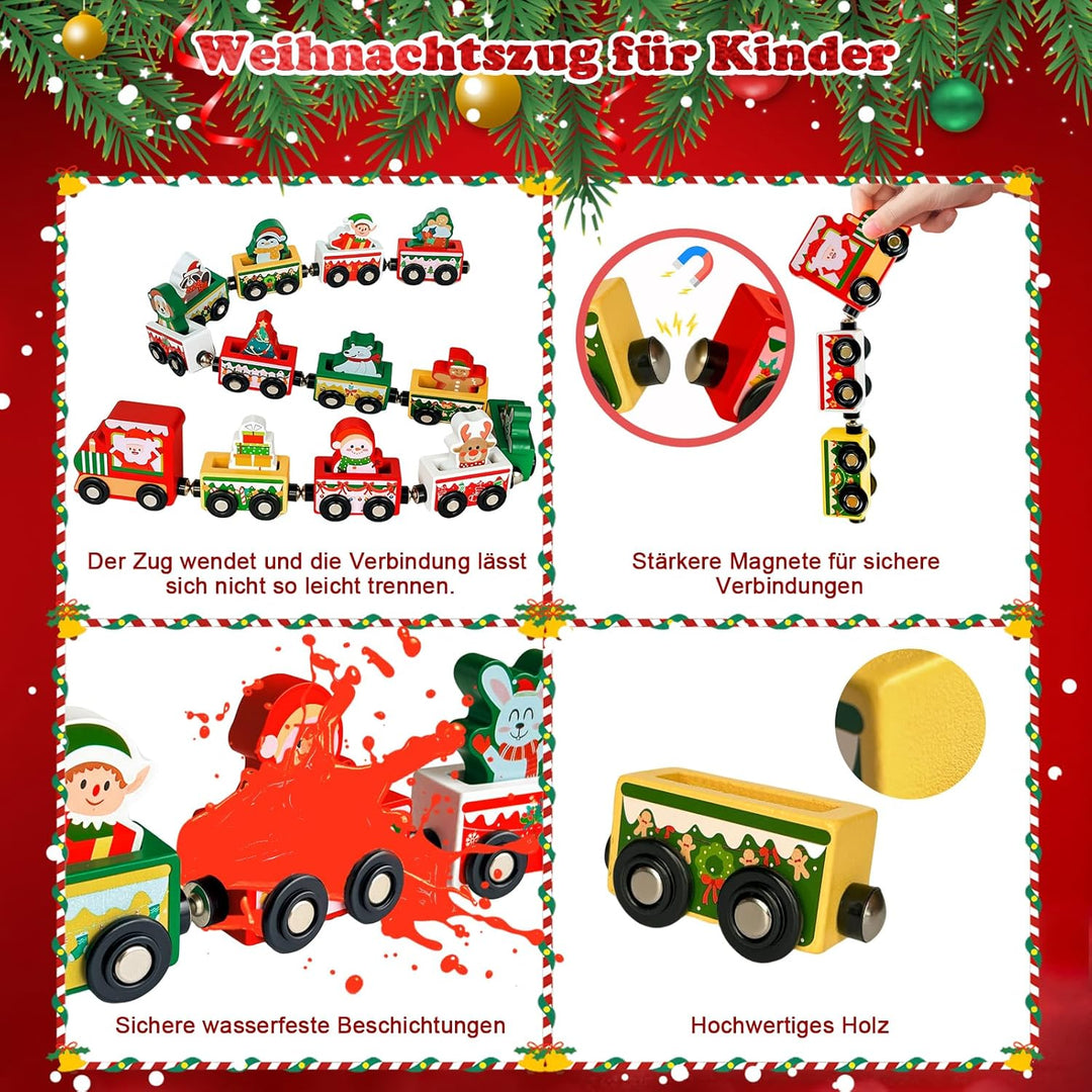 Adventskalender 2025 Holz Eisenbahn Kinder, 24 Tage Weihnachten Adventskalender Zug,Kinderspielzeug