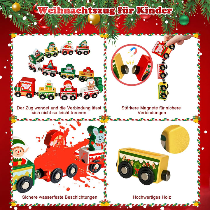 Adventskalender 2025 Holz Eisenbahn Kinder, 24 Tage Weihnachten Adventskalender Zug,Kinderspielzeug