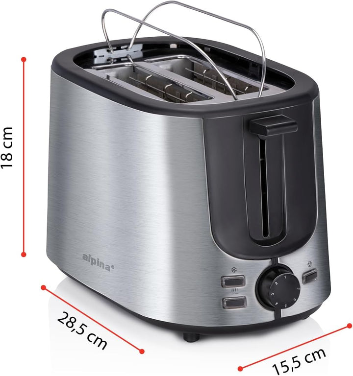 alpina Toaster 2 Scheiben - Toaster mit Brötchenaufsatz - 7 Stufen Küchengeräte - Toaster Sandwichto