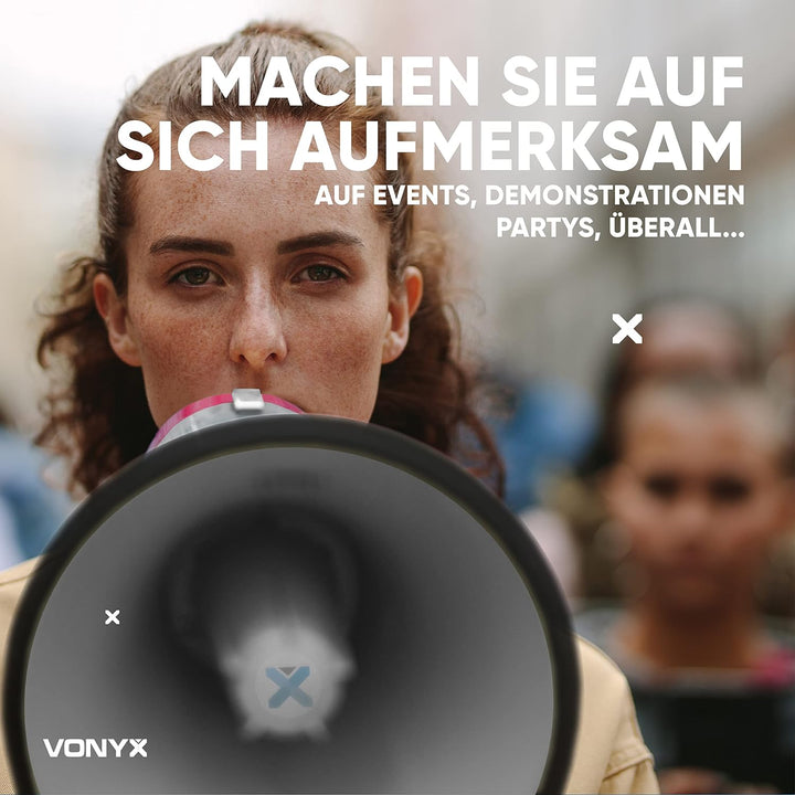 VONYX MEG040 Megafon mit Sirene und Aufnahmefunktion, 40 Watt lautes Megaphone, Party-Megafon, Sprac