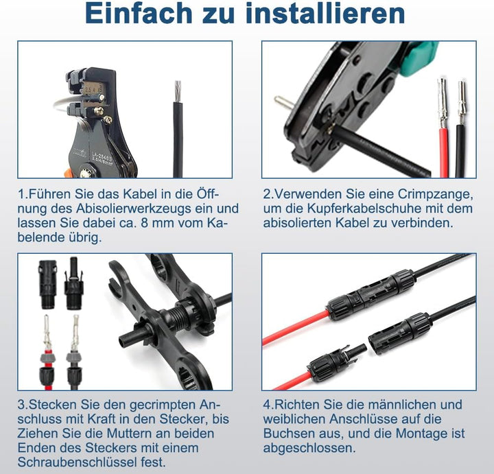 Slocable Solarkabel Verlängerung 12m 10AWG mit IP68 wasserdichtem 1500V PV Stecker, 12m 10awg