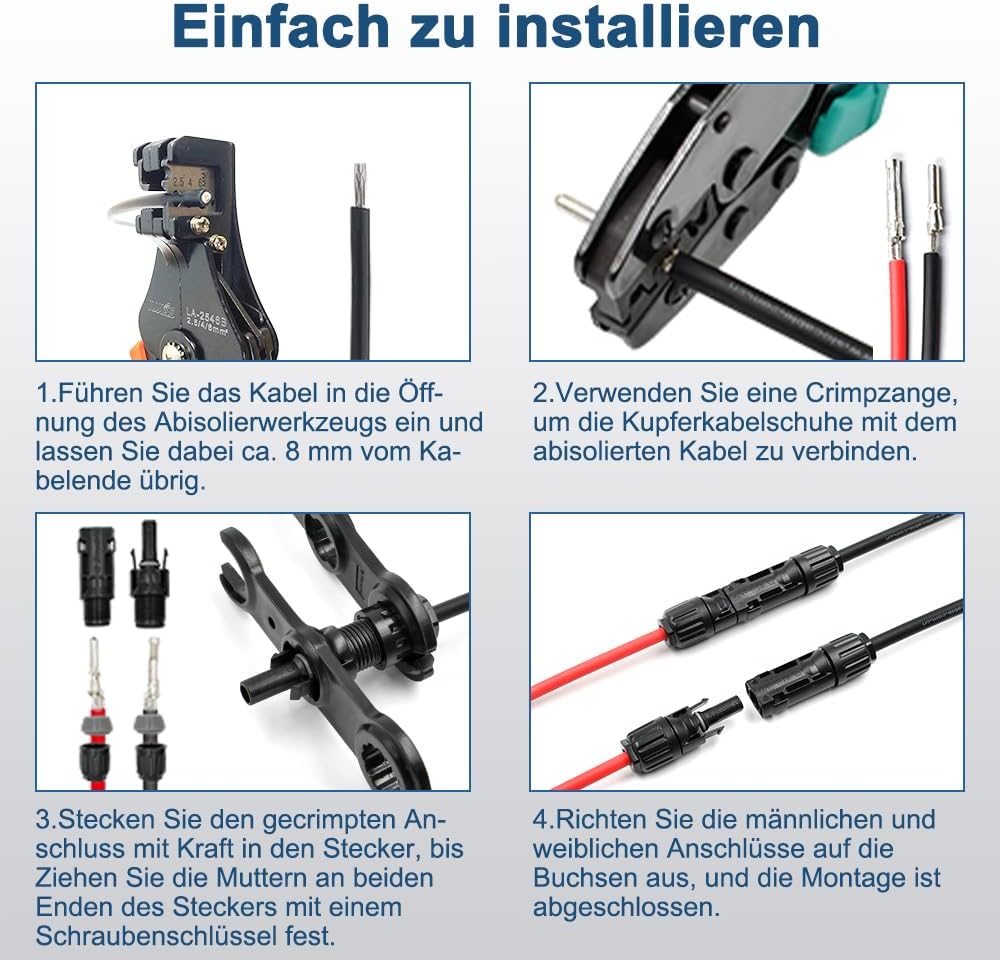 Slocable Solarkabel Verlängerung 10m 10AWG mit IP68 wasserdichtem 1500V PV Stecker, 10m 10awg