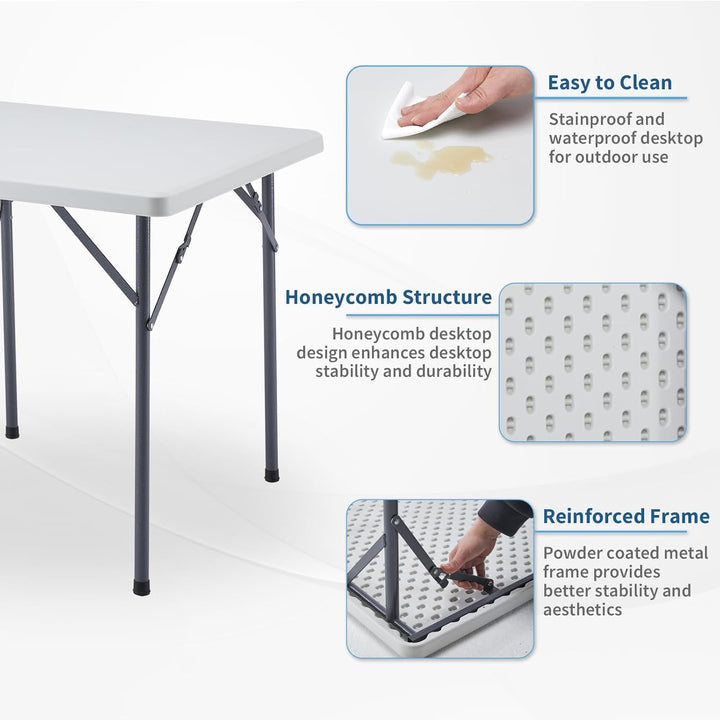 KAIHAOWIN Klapptisch Esstisch 80x80cm Quadratischer Gartentisch Weiss Flohmarkttisch Wetterfest für