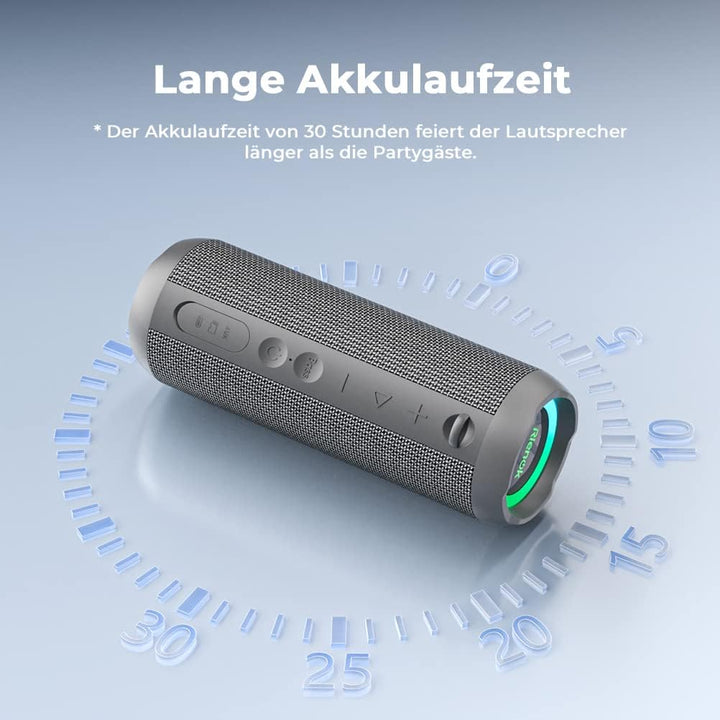 RIENOK Bluetooth Lautsprecher mit Licht Bluetooth 5.3 Musikbox Bass Kabellos Box mit IPX7 wasserdich