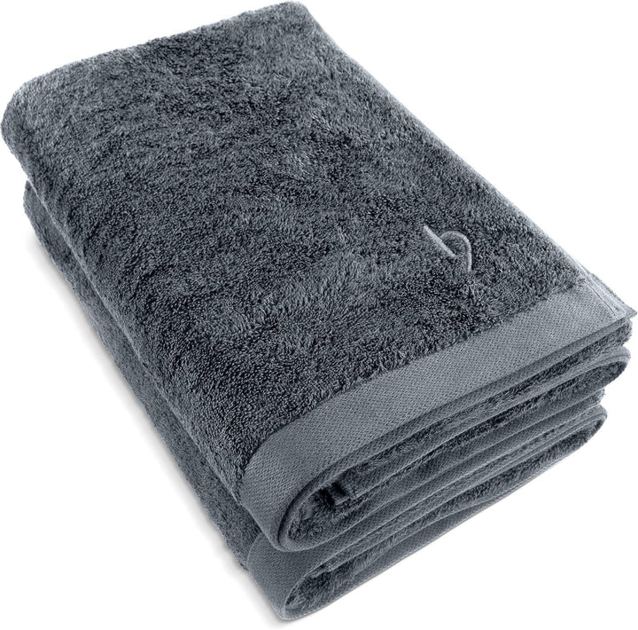 herzbach home Premium Duschtuch 2er-Set 70 x 140 cm (Anthrazit) – Grosse, weiche & saugstarke Dusch-