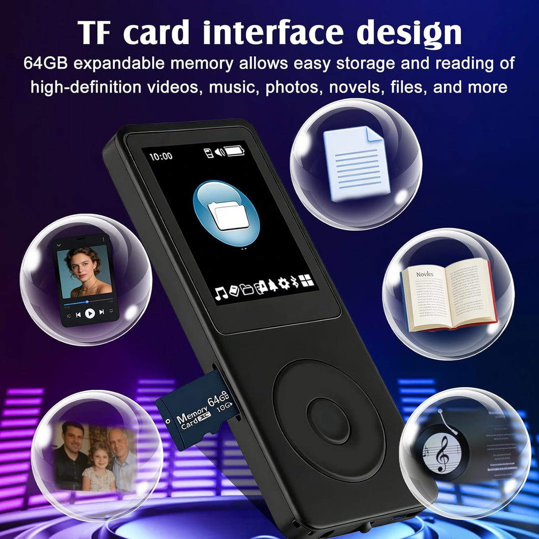 64GB MP3 Player, MP3-Player Bluetooth 5.0 mit 1,8" TFT-Farbbildschirm, Tragbarer Musik-Player mit La