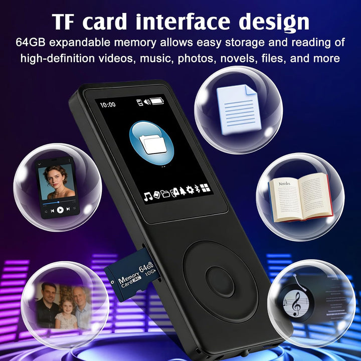 64GB MP3 Player, MP3-Player Bluetooth 5.0 mit 1,8" TFT-Farbbildschirm, Tragbarer Musik-Player mit La