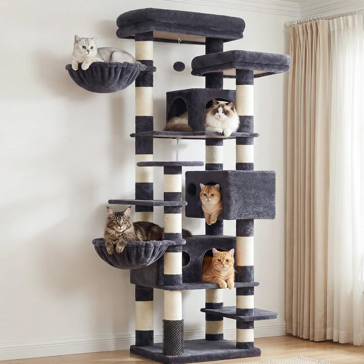 Hey-brother Kratzbaum, 188 cm Katzenbaum, XXL Kletterbaum mit 2 gross Plattform, 3 Höhlen, 2 Korb, P