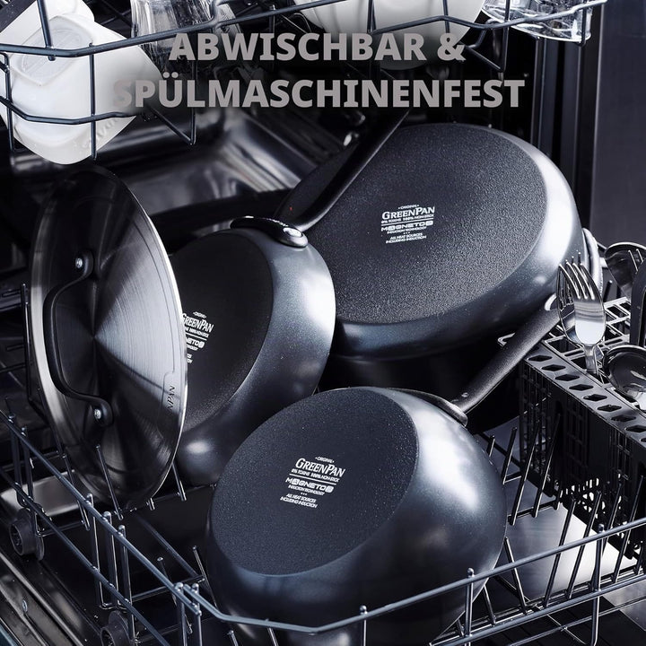 GreenPan Craft Hartanodisierte gesunder keramischer Antihaft-Kochtopf 24 cm/4,9 Liter mit Deckel, PF