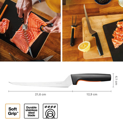 Fiskars Fischbearbeitungs-Set, Functional Form, Inklusive Filetiermesser, Fischspiess und Fischgräte