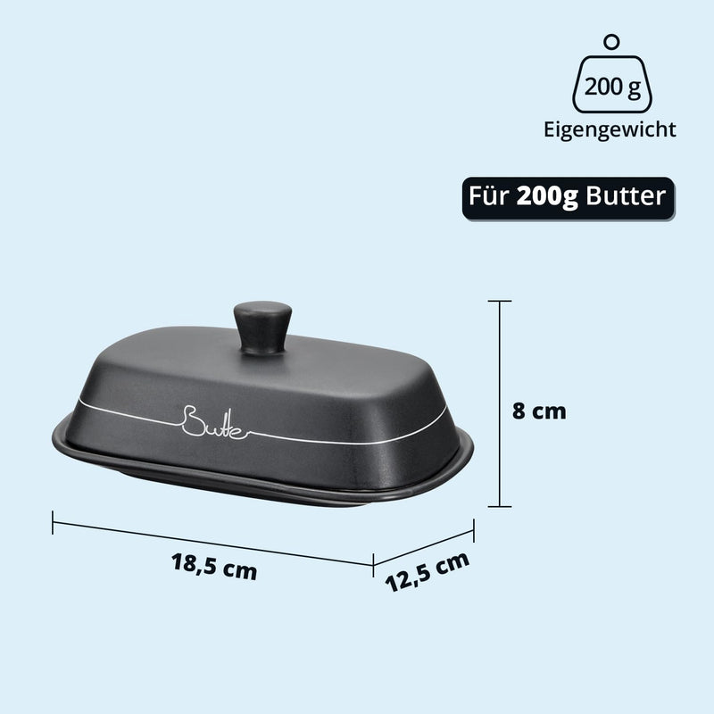 KHG Butterdose Anthrazit Grau Keramik Steingut poliert mit Griff für 200g Butter, Butter Box mit Bes