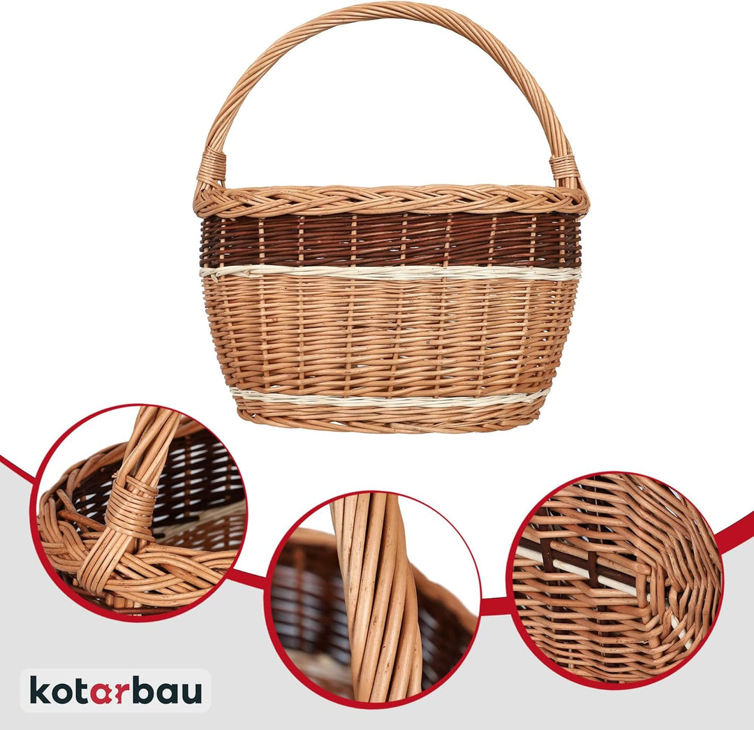 KOTARBAU® Weidenkorb Einkaufskorb geflochten 420 x 280 mm Korb aus Weide Braun gross Einkaufskorb ge
