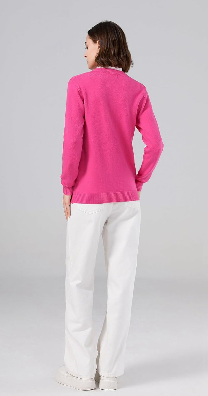 SMILING PINKER Damen Strickjacke Langarm Cardigan Warm Rundhals Strickweste Jacke mit Knopfleiste un
