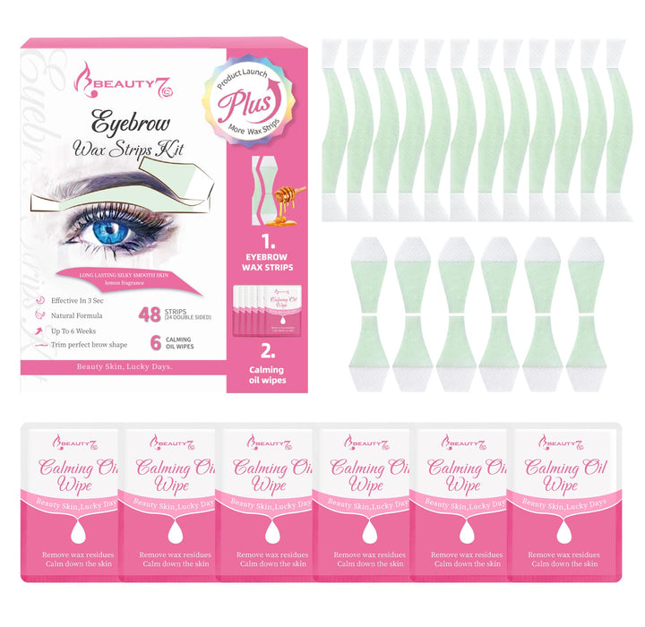 Beauty7 Kaltwachsstreifen für Gesicht, 48 Streifen, Enthaarungsstreifen, Augenbrauen und Lippen, nor