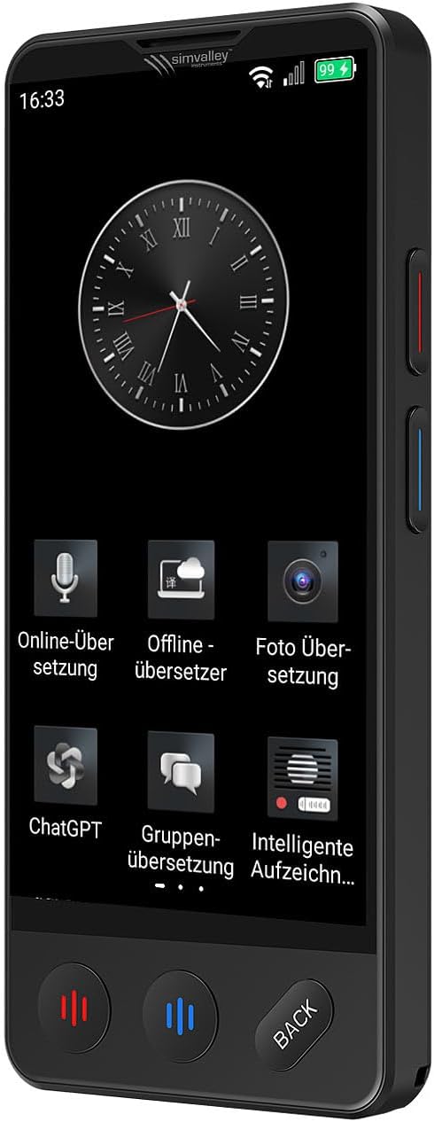 simvalley MOBILE Übersetzer: Mobiler KI-Echtzeit-Sprachübersetzer mit 4G/LTE, 139 Sprachen, ChatGPT
