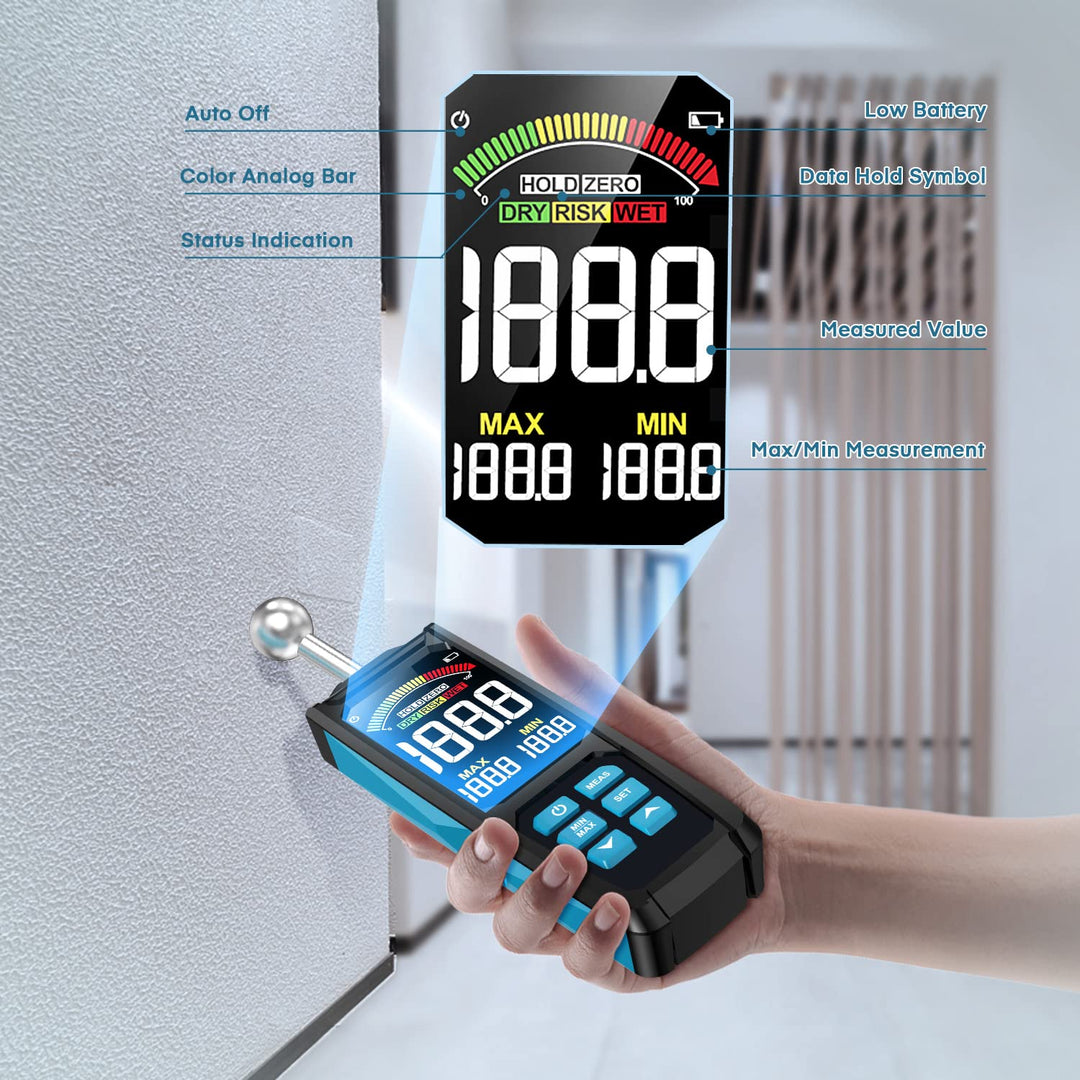Feuchtigkeitsmessgerät, DURFICST 3-Zoll-HD-Farb-Grossbild-Feuchtemessgerät mit Stoffbeutel, 20-40 mm