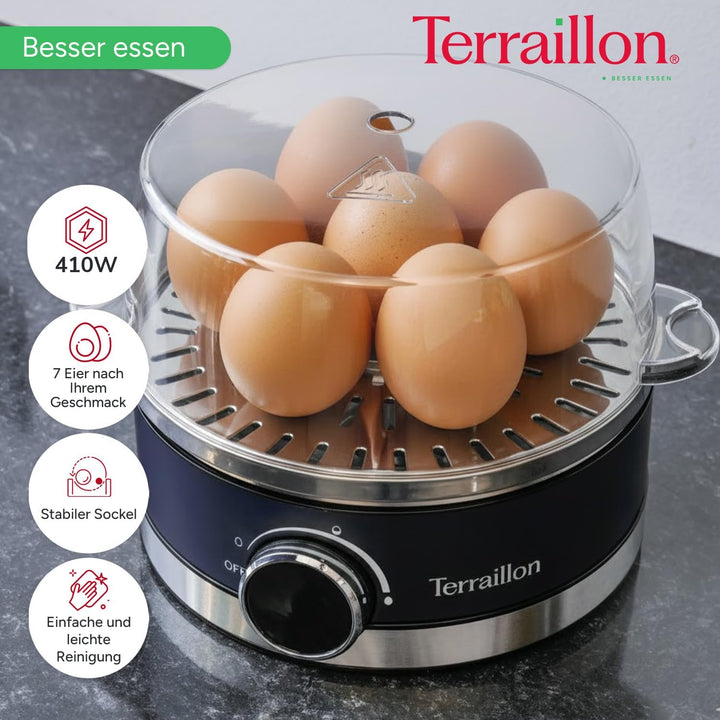 TERRAILLON - New Moon Elektrischer Eierkocher, Kapazität 7 Eier, 410 W, integrierter Timer, integrie