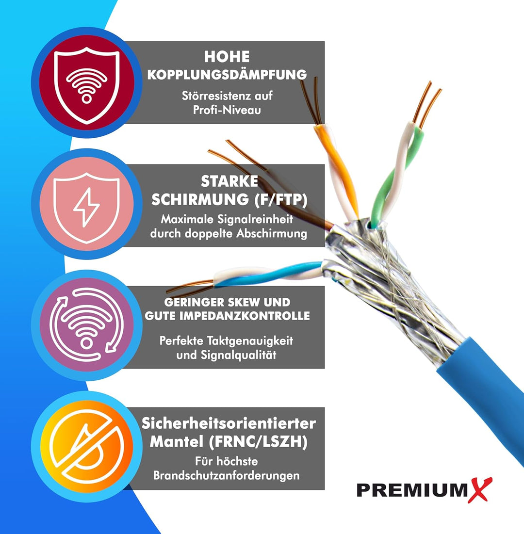 Premium X 100m CAT 8 Netzwerkkabel Simplex LAN-Kabel Ethernet Datenkabel S/FTP PiMF PoE Cca Cat8 Ins
