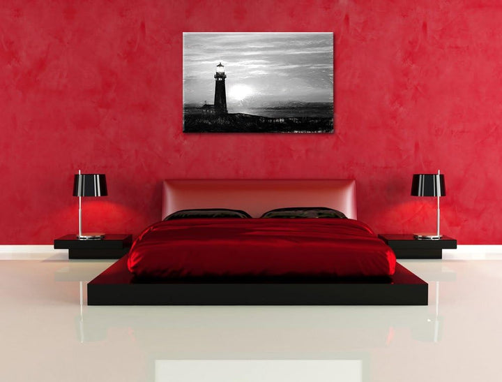 Pixxprint Leuchtturm im Sonnenuntergang als Leinwandbild/Grösse: 100x70 cm/Wandbild/Kunstdruck/ferti