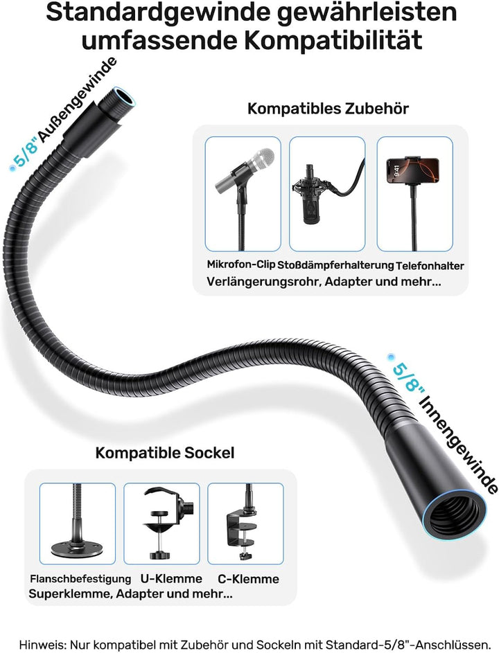 19-Zoll-Mikrofon arm-Schwanenhals – Hochbelastbarer Universal-Mikrofonarm für Mikrofonständer, 360°-