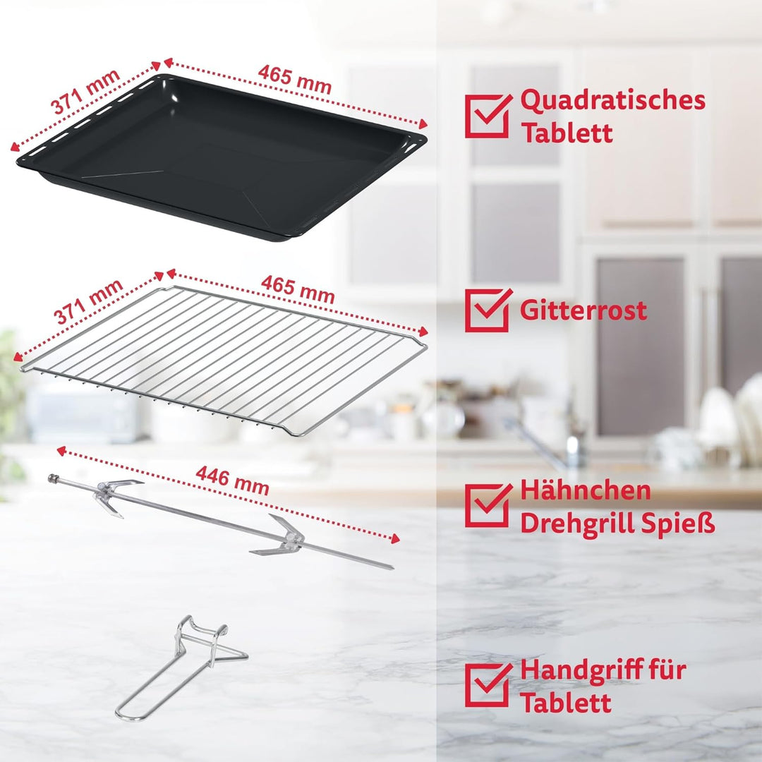 ICQN Rustik Minibackofen 60 Liter XXL mit Umluft, Drehspiess, Emailliert, Anthrazit Rustik Anthrazit