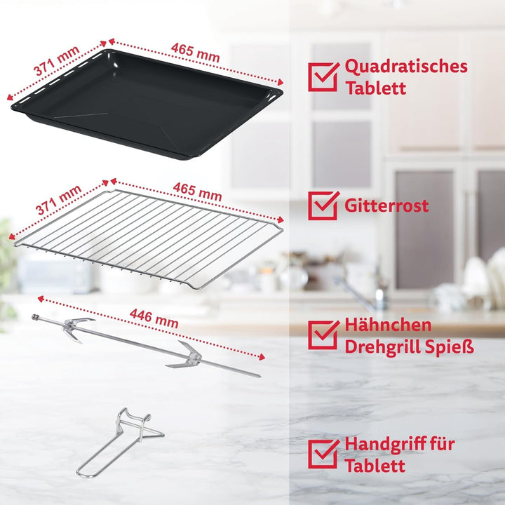 ICQN Rustik Minibackofen 60 Liter XXL mit Umluft, Drehspiess, Emailliert, Anthrazit Rustik Anthrazit