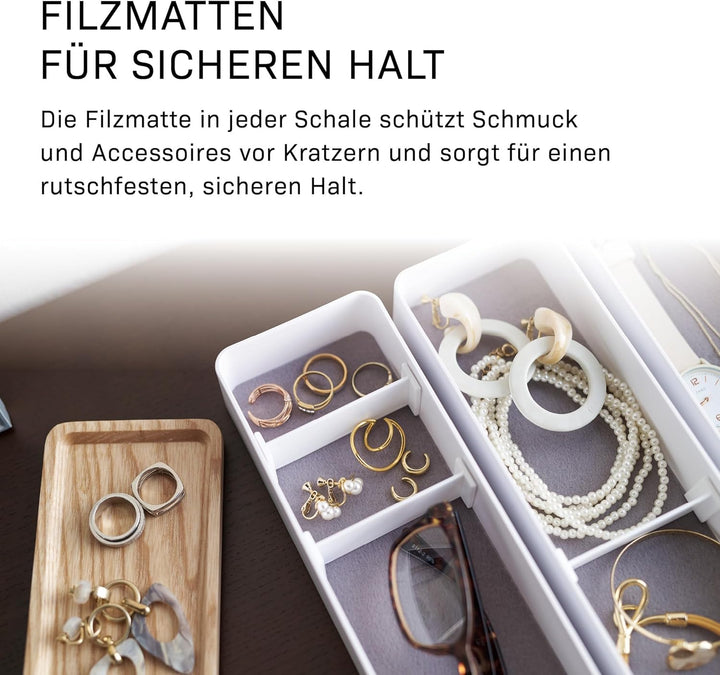 Yamazaki 5811 RIN Schlankes Schmuckkästchen mit Deckel und 3 Ebenen, weiss, ABS Harz/Holz, Minimalis