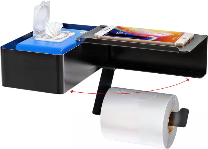 Toilettenpapierhalter ohne Bohren, Klopapierhalter 304 Edelstahl, Schwarzer Klopapierhalter mit Feuc
