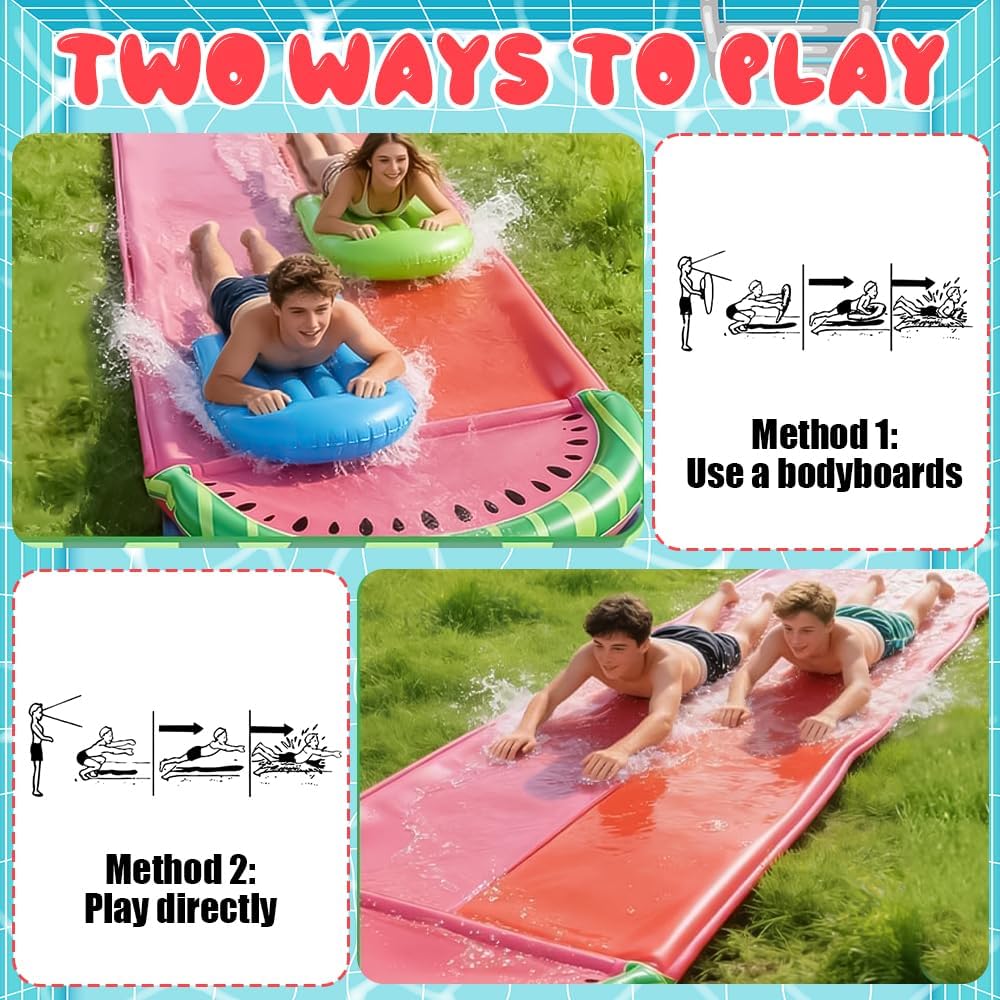 Wasserrutsche Garten Für Kinder, 480x140 Cm Doppelrutsche Mit Eingebautem Sprinkler,Double Water Sli