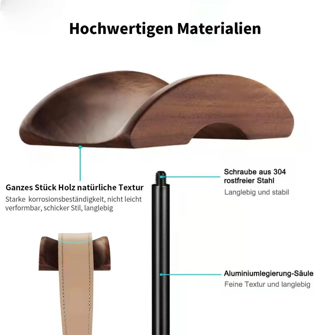 Kopfhörer Ständer mit 6.5cm Breiter Kopfstütze aus Nussbaum,Headset Halterung Abnehmbare Headset Stä