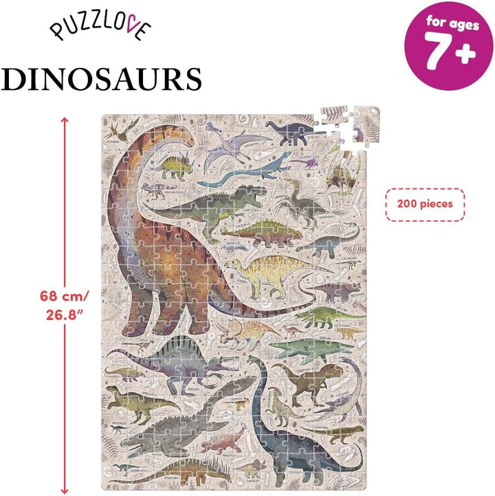 Puzzlove Dinosaurs 200 Teile Lernpuzzle für Kinder 7+, Bodenpuzzle Dinosaurier Dinosaurier (200 Stüc