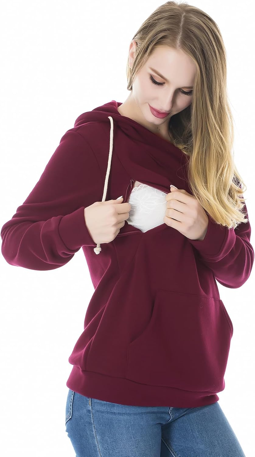 Smallshow Stillanzug Mutterschaft Fleece Stillpullover Stilloberteil Umstandsmode Hoodie Sweatshirt